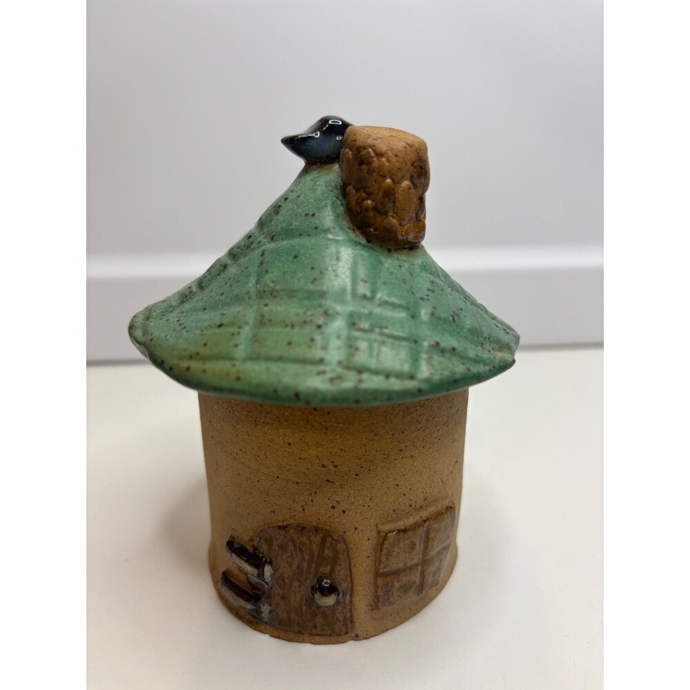 handcrafted Art Pottery round House Ceramic Figurine Sculpture marked bird